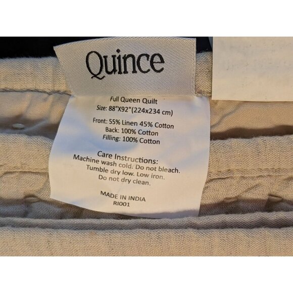 Quince European Linen Cotton Stitch Quilt 3PC Set Color Natural Size Full/Queen - Picture 5 of 9
